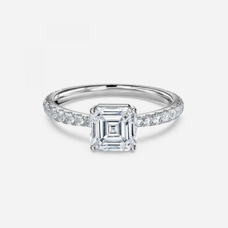 asscher diamond engagement ring gold band