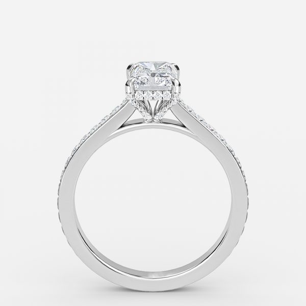 radiant cut hidden halo diamond rings