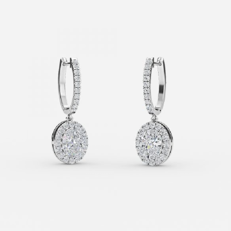 Oval Diamond Halo Drop Earrings