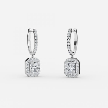 Radiant Diamond Halo Drop Earrings