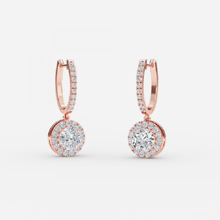 Round Diamond Halo Drop Earrings