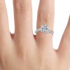 round diamond hidden halo ring platinum on hand