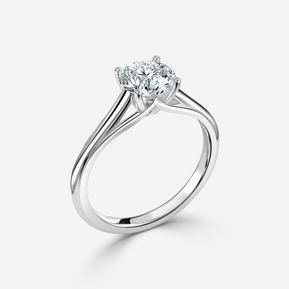 cathedral setting solitaire white round diamond ring